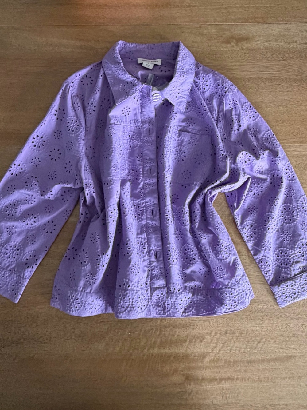 Allison Daley Amethyst Eyelet Embroidered Cotton Top 3/4 Sleeve Cottagecore Y2K